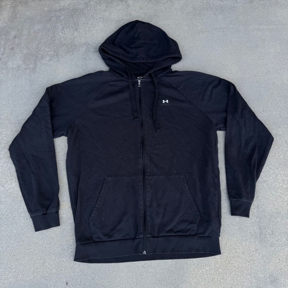 Under Armour ColdGear Mens Large Black Full Zip Hoodie Fleece Sweatshirt Loose